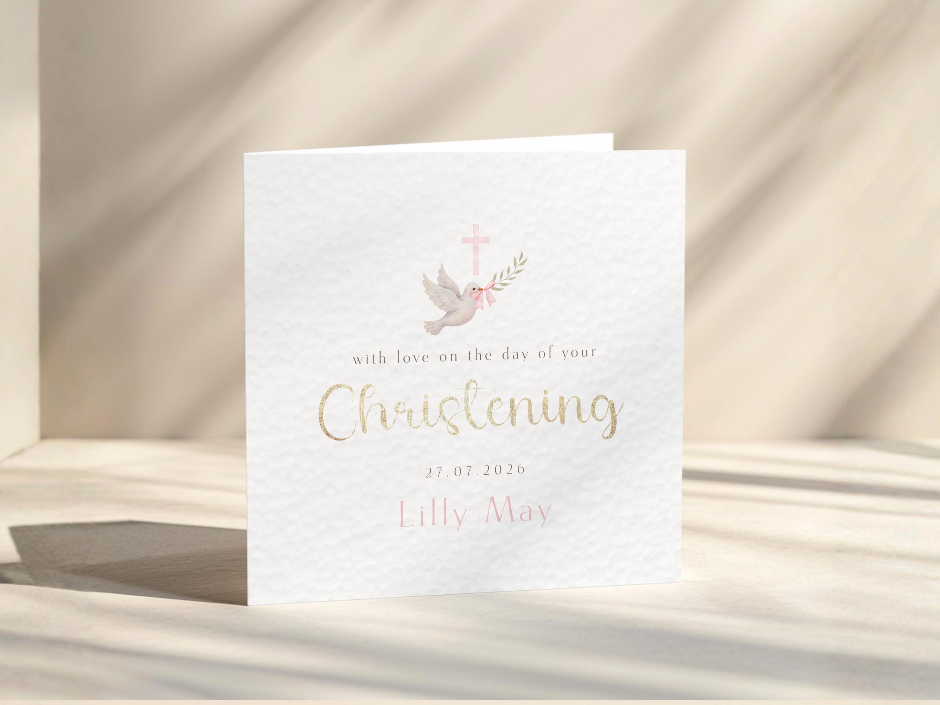 Personalised Christening Card Baptism Card For Baby Boy Or Girl, Blue & Pink Theme
