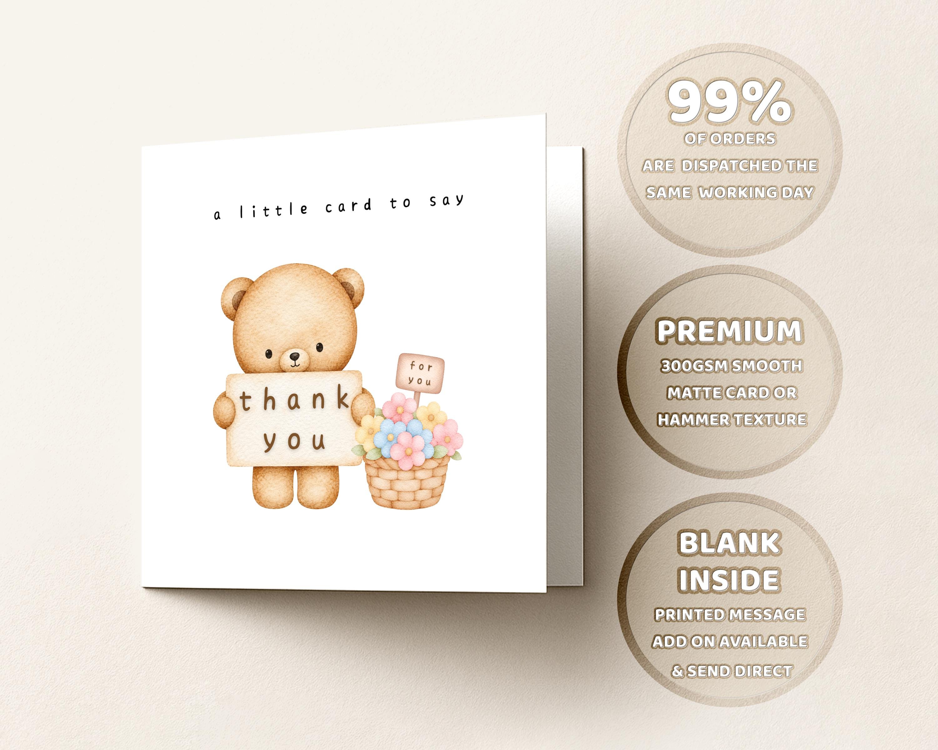 Thank You Card To Say Thanks Appreciation Card, Just Because, Bear With Flowers,