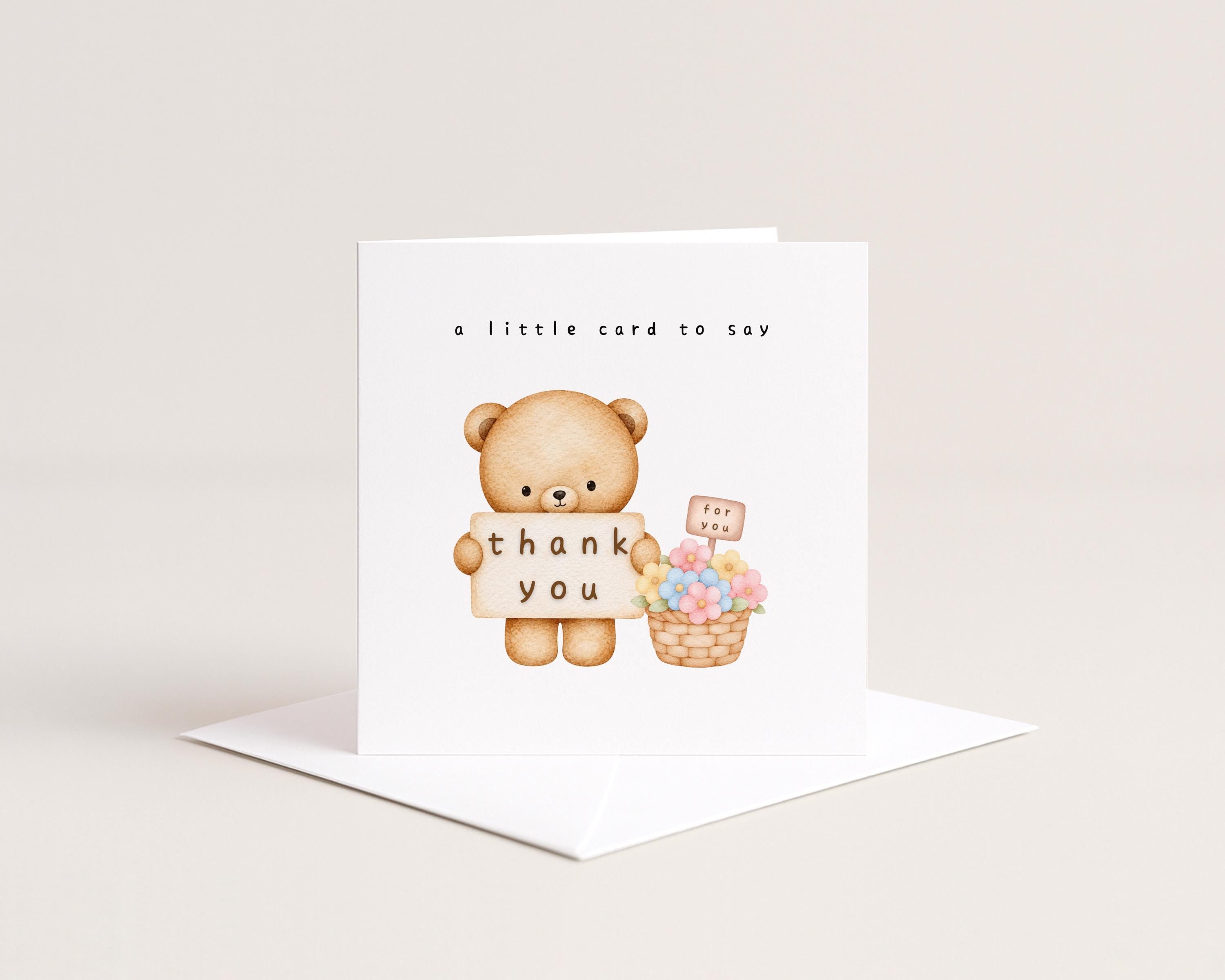 Thank You Card To Say Thanks Appreciation Card, Just Because, Bear With Flowers,