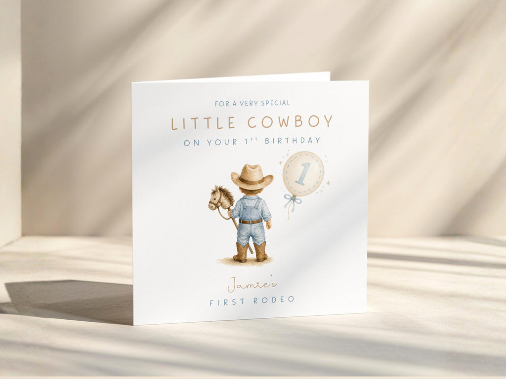 1st Birthday Card Personalised First Rodeo For Baby Boy or Baby Girl, Son, Daughter