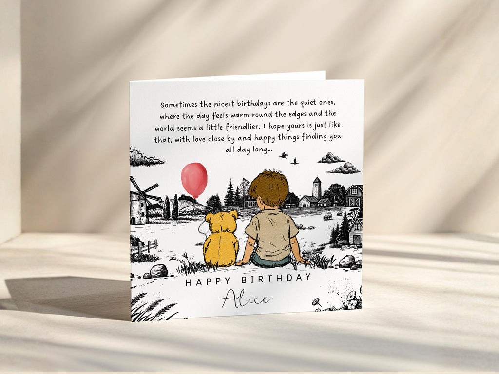 Winnie the Pooh Inspired Birthday Card | Personalised Name Card | Sentimental Black & White