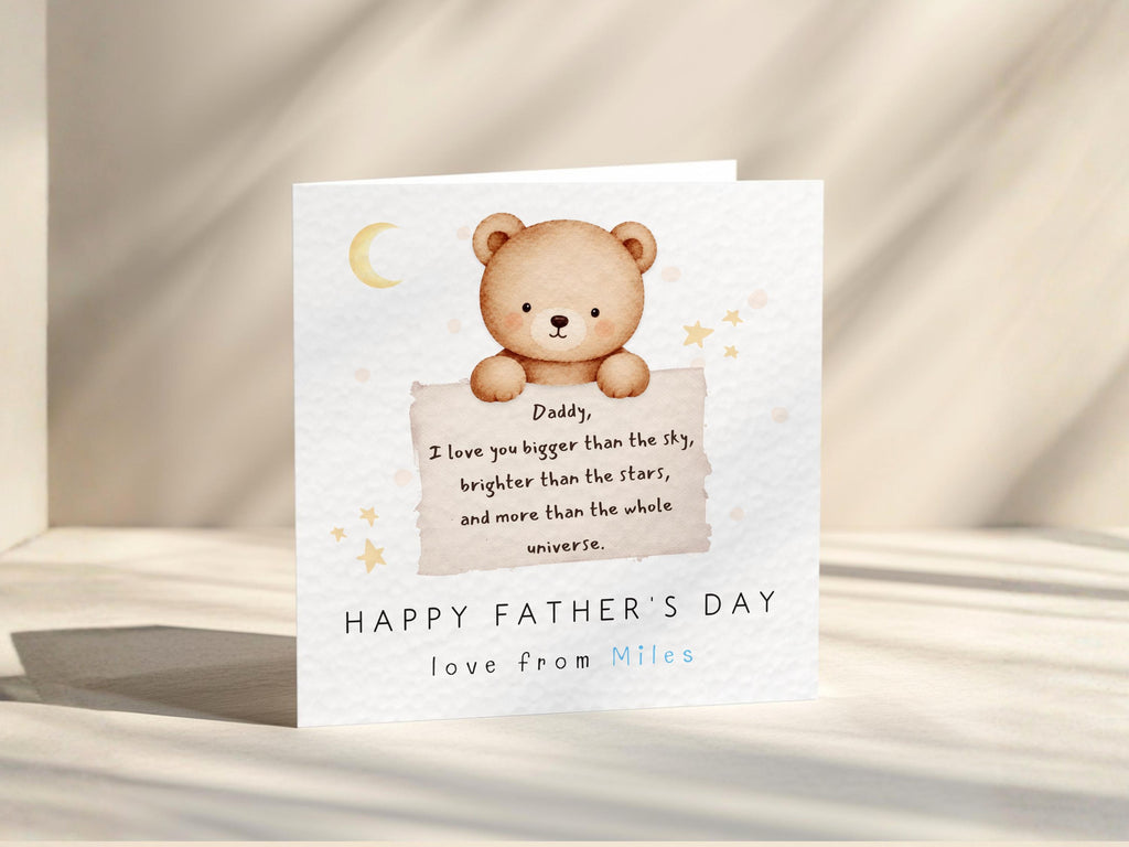Father’s Day Card Personalised From Baby Or Child, Card For Daddy, Teddy Note, Dad