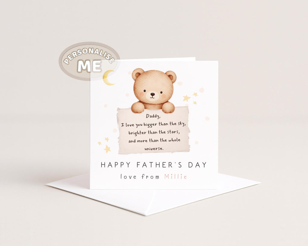 Father’s Day Card Personalised From Baby Or Child, Card For Daddy, Teddy Note, Dad