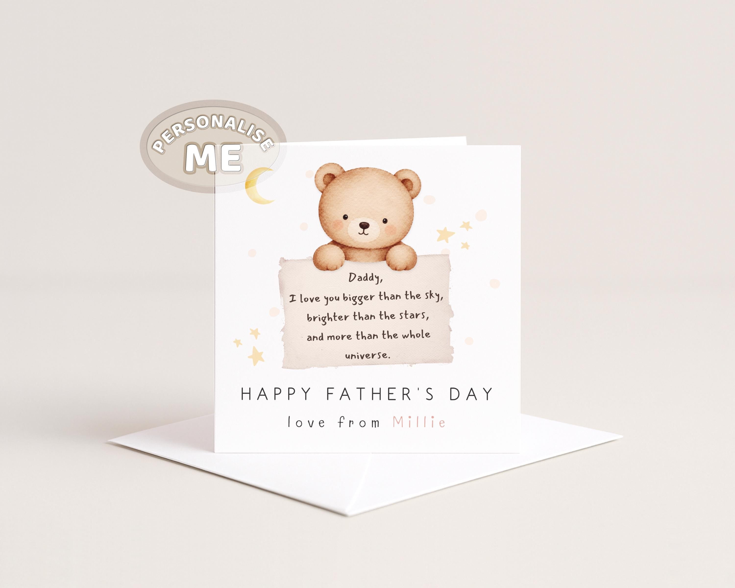 Father’s Day Card Personalised From Baby Or Child, Card For Daddy, Teddy Note, Dad