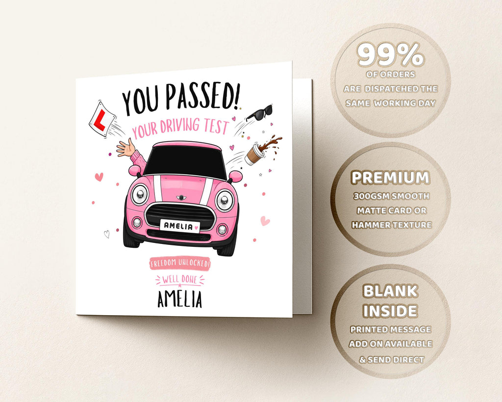 Driving Test Pass Card Personalised For New Driver With Name And Number Plate