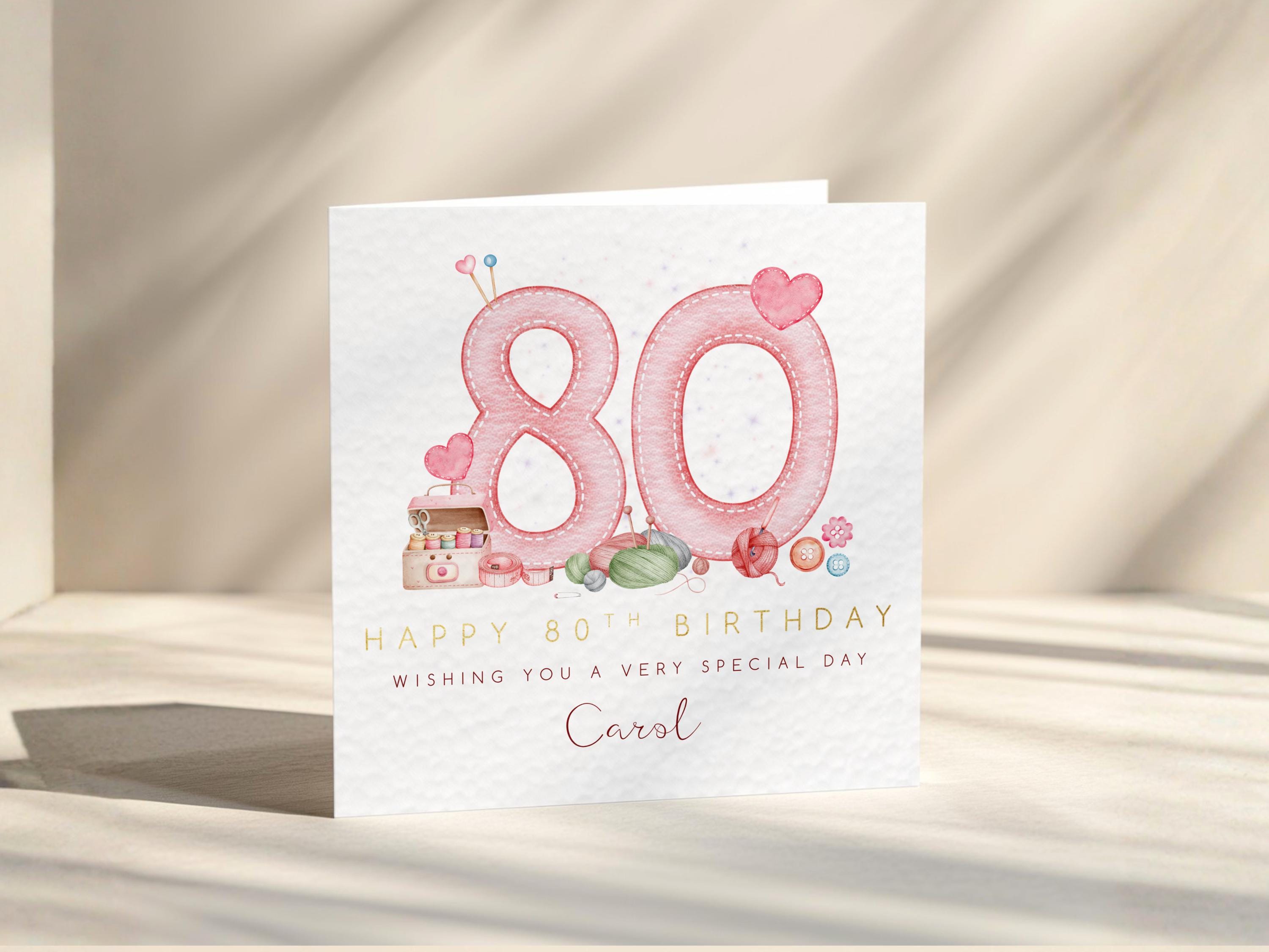 80th Birthday Card Personalised For Nan, Mum, Grandma or Friend, Sewing Theme Custom Name