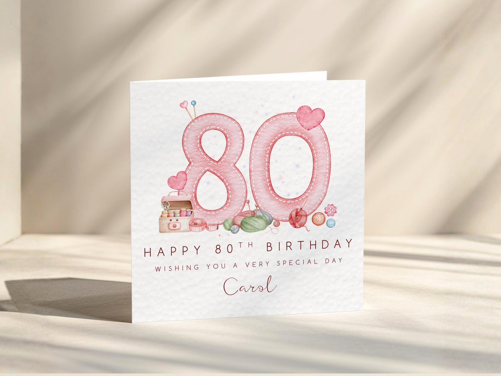 80th Birthday Card Personalised For Nan, Mum, Grandma or Friend, Sewing Theme Custom Name