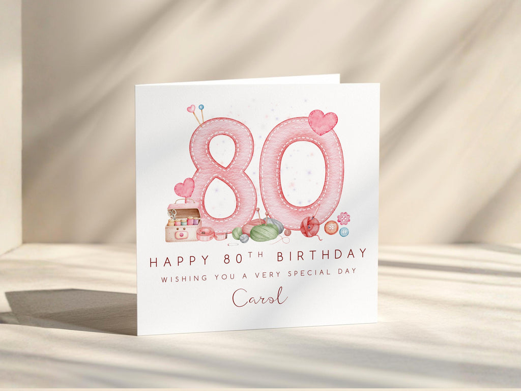 80th Birthday Card Personalised For Nan, Mum, Grandma or Friend, Sewing Theme Custom Name
