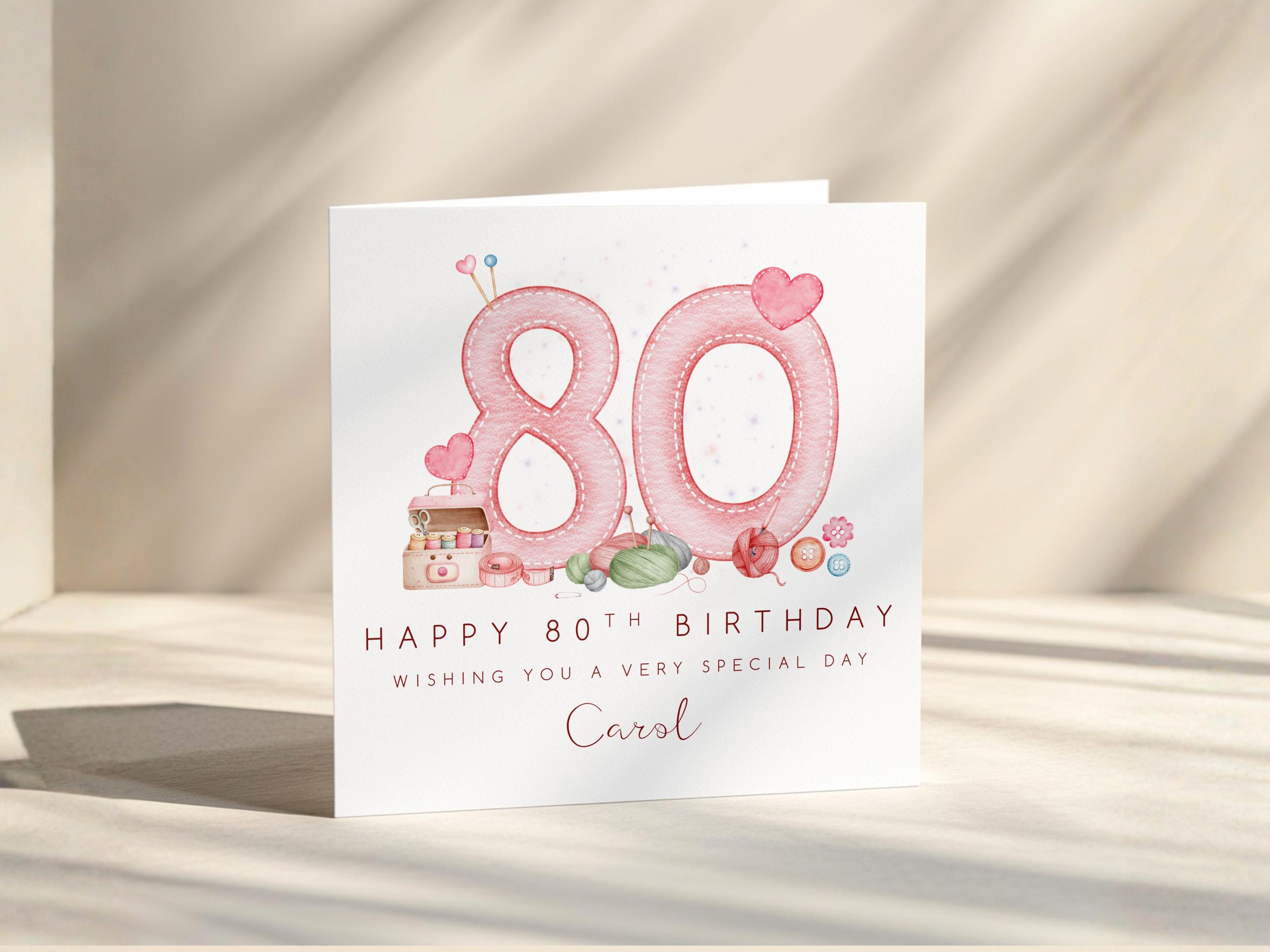 80th Birthday Card Personalised For Nan, Mum, Grandma or Friend, Sewing Theme Custom Name