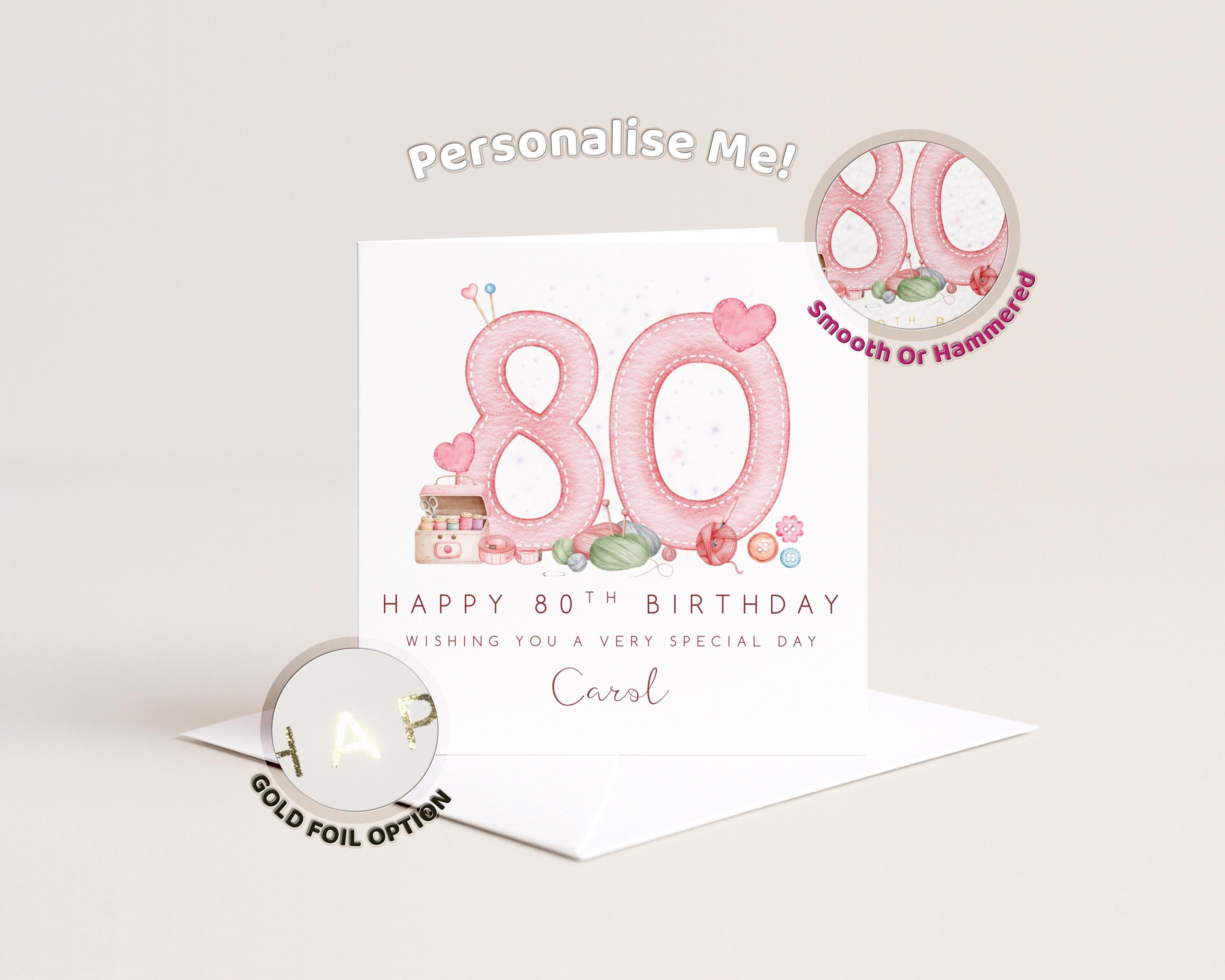 80th Birthday Card Personalised For Nan, Mum, Grandma or Friend, Sewing Theme Custom Name