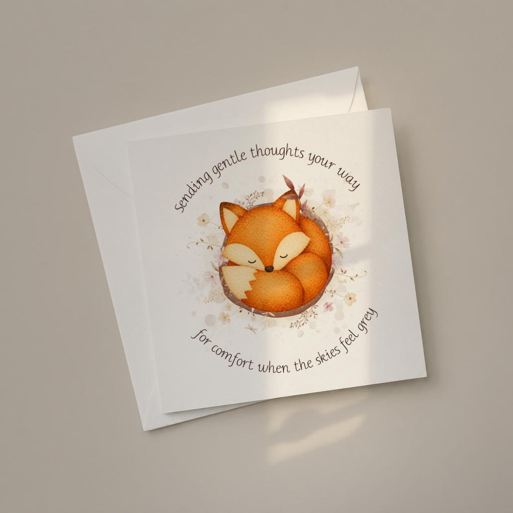 Fox Sympathy Card for Loss, Thinking of You, Woodland Condolence