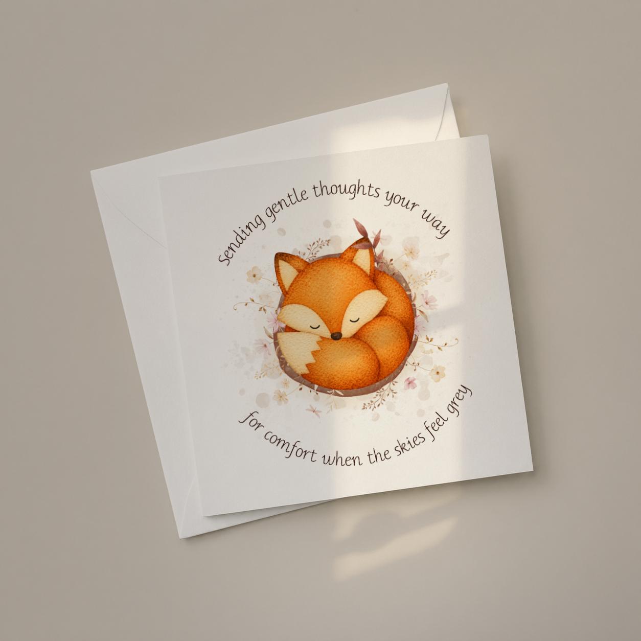 Fox Sympathy Card for Loss, Thinking of You, Woodland Condolence