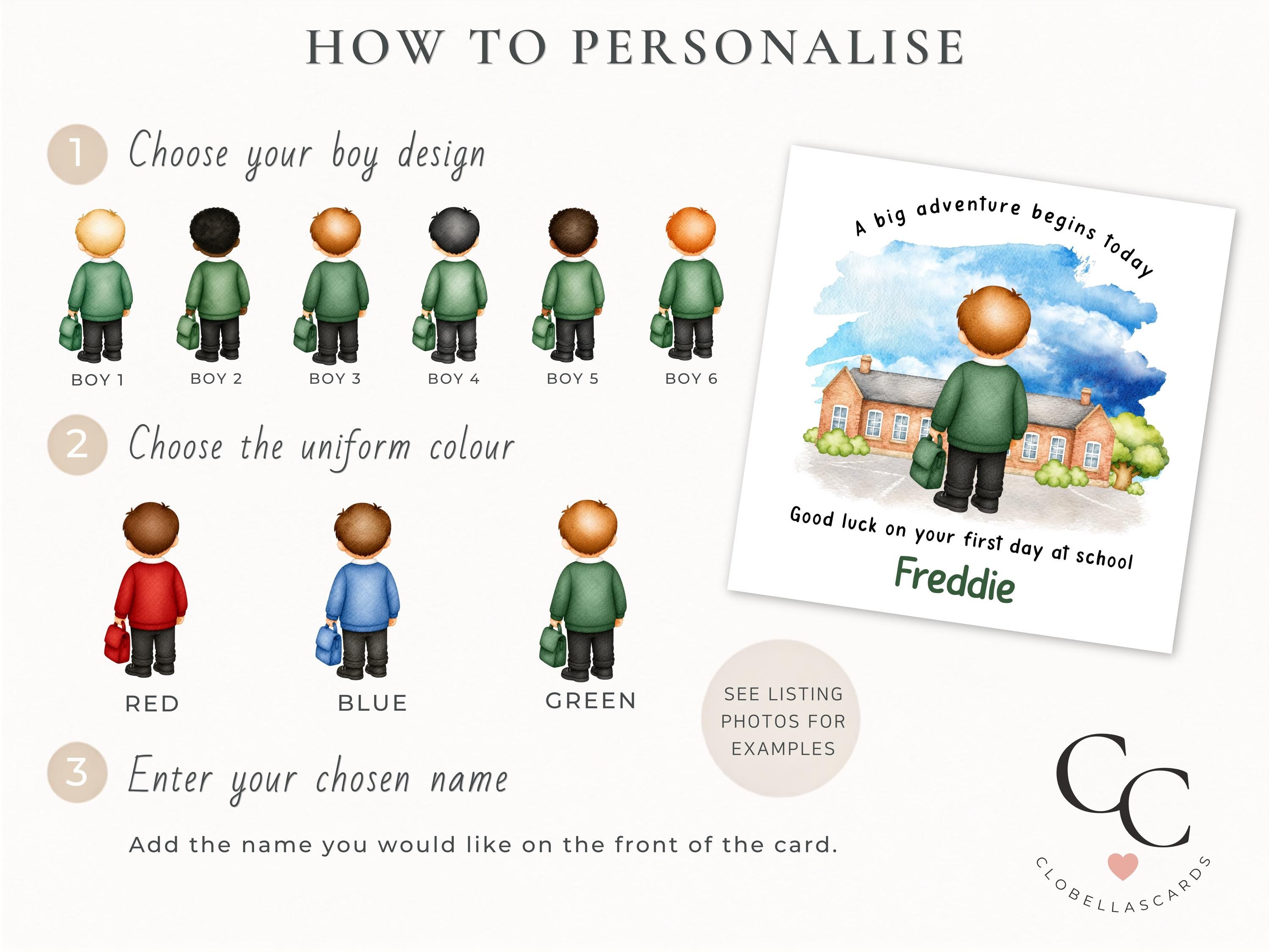 Personalised First Day at School Card for Boys, Good Luck new School Starter, 2026