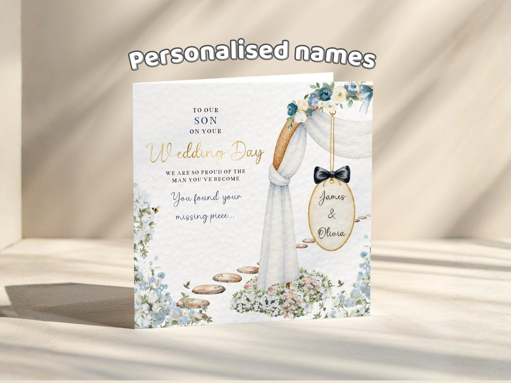 Wedding Card Set for Son, Daughter, In-Laws, From Parents (Gold Foil)  Two Personalised Cards