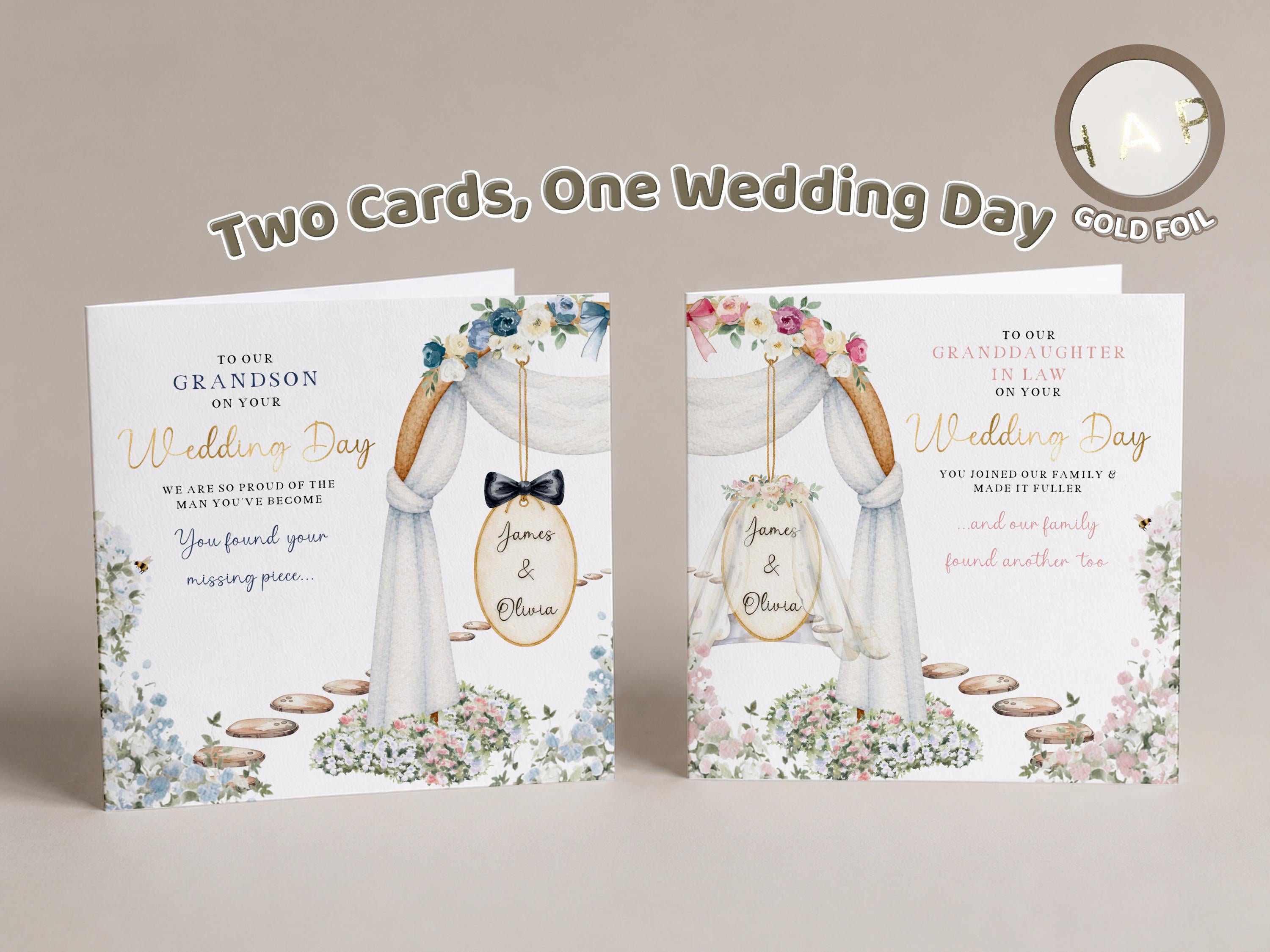 Grandson Or Granddaughter Wedding Card Set Personalised In Law Cards From Grandparents Gold Foil