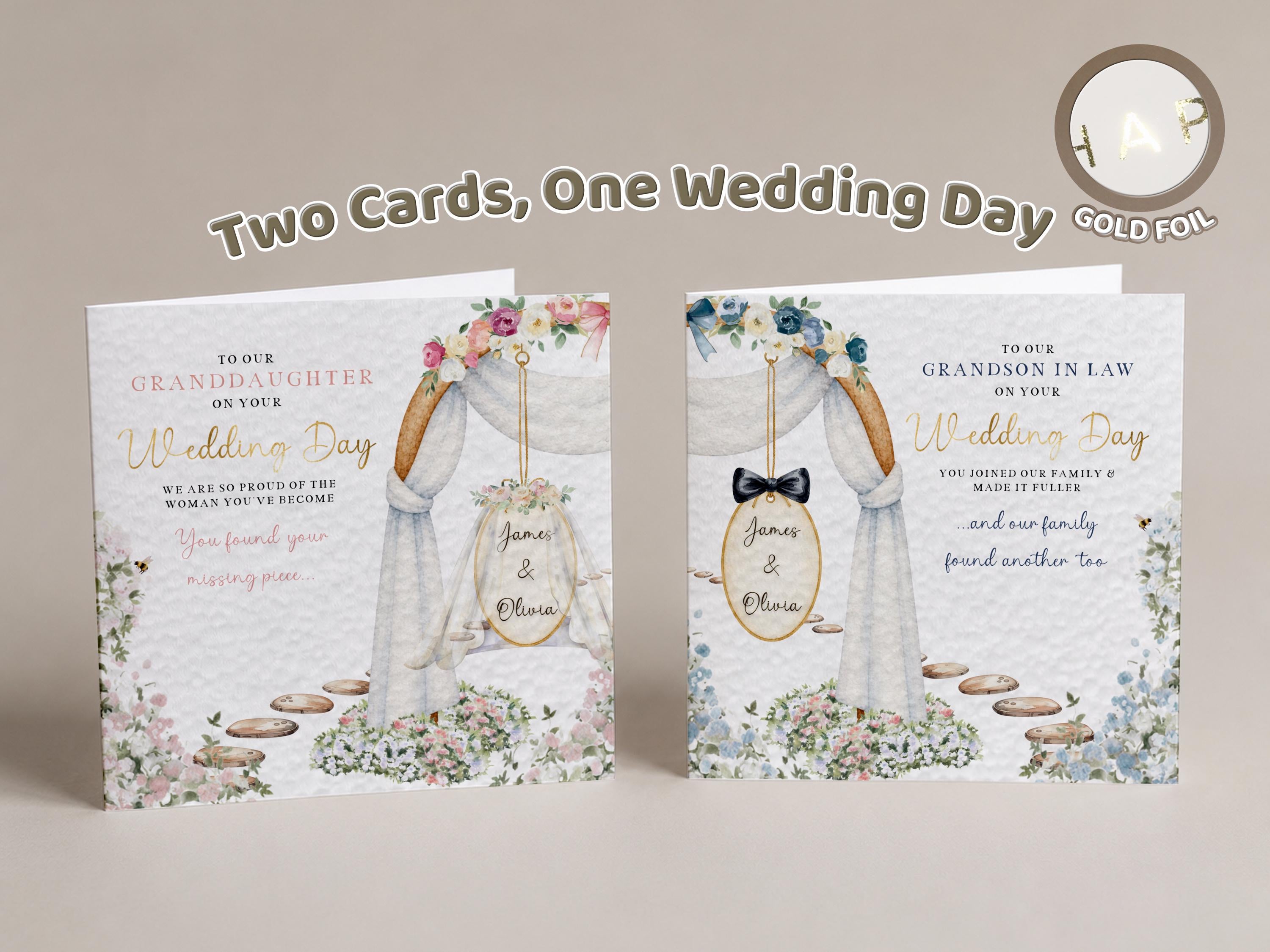 Grandson Or Granddaughter Wedding Card Set Personalised In Law Cards From Grandparents Gold Foil
