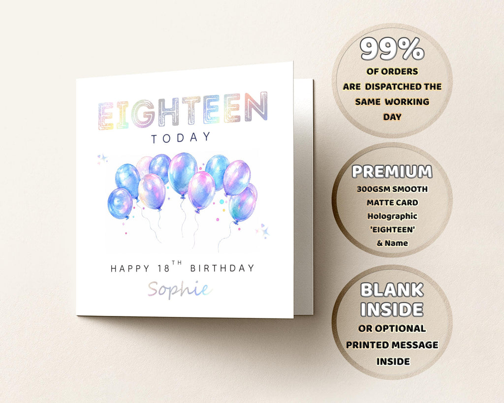 18th Birthday Card Personalised Holographic Foil Eighteen Today Daughter Granddaughter Niece Sister