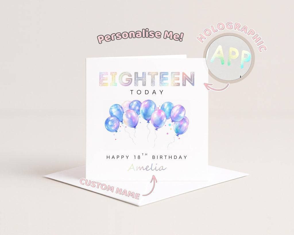 18th Birthday Card Personalised Holographic Foil Eighteen Today Daughter Granddaughter Niece Sister