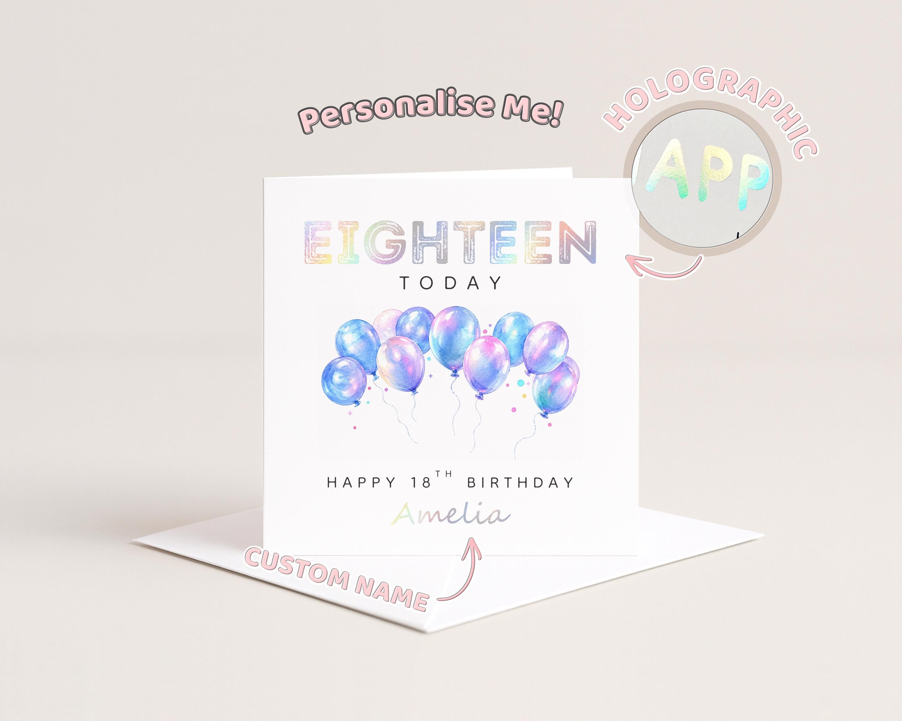 18th Birthday Card Personalised Holographic Foil Eighteen Today Daughter Granddaughter Niece Sister