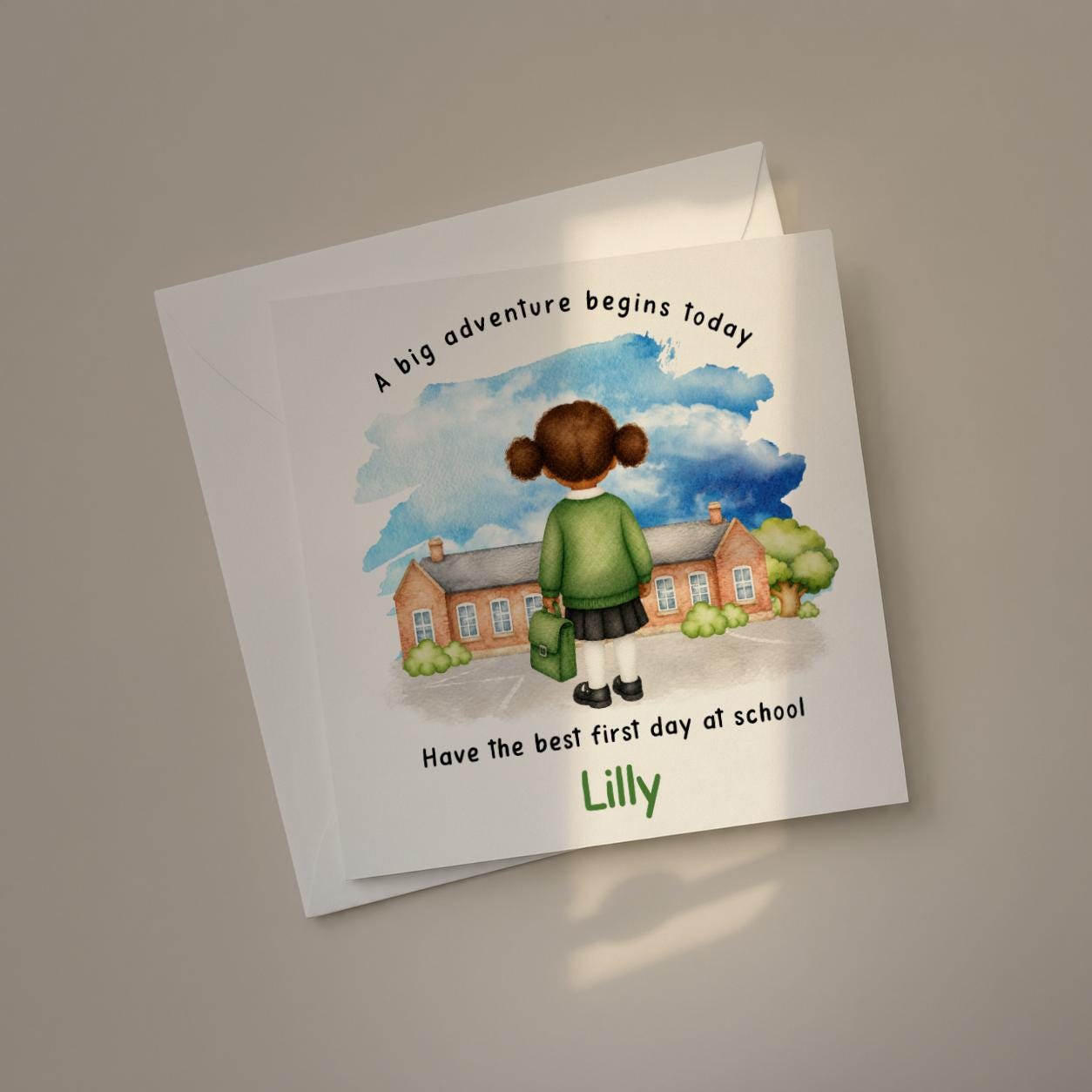 First day at school card for girl, New Starter Card, Custom Name and Uniform