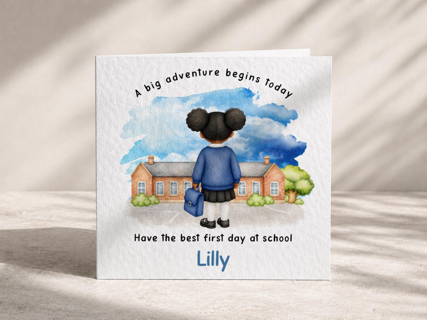 First day at school card for girl, New Starter Card, Custom Name and Uniform