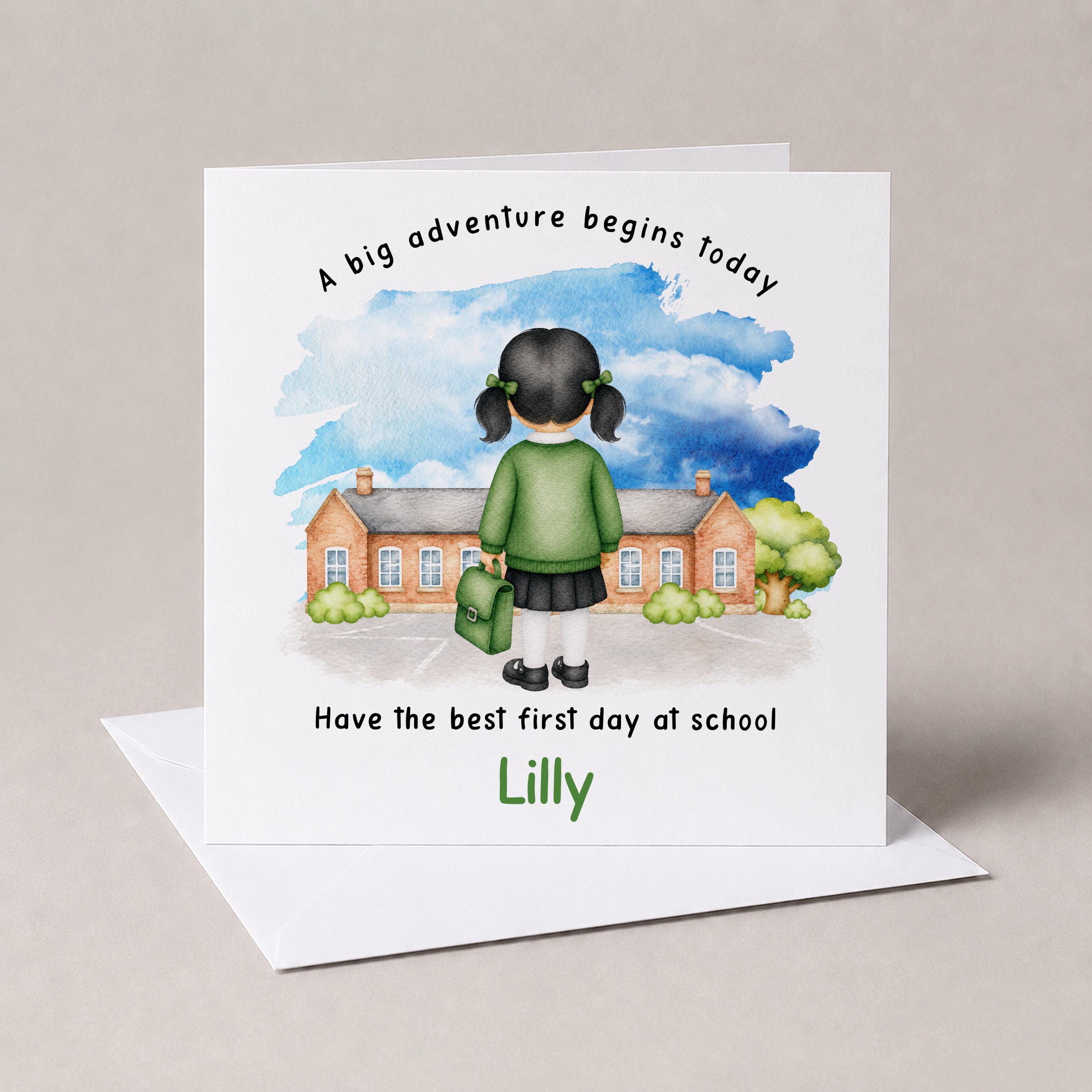 First day at school card for girl, New Starter Card, Custom Name and Uniform
