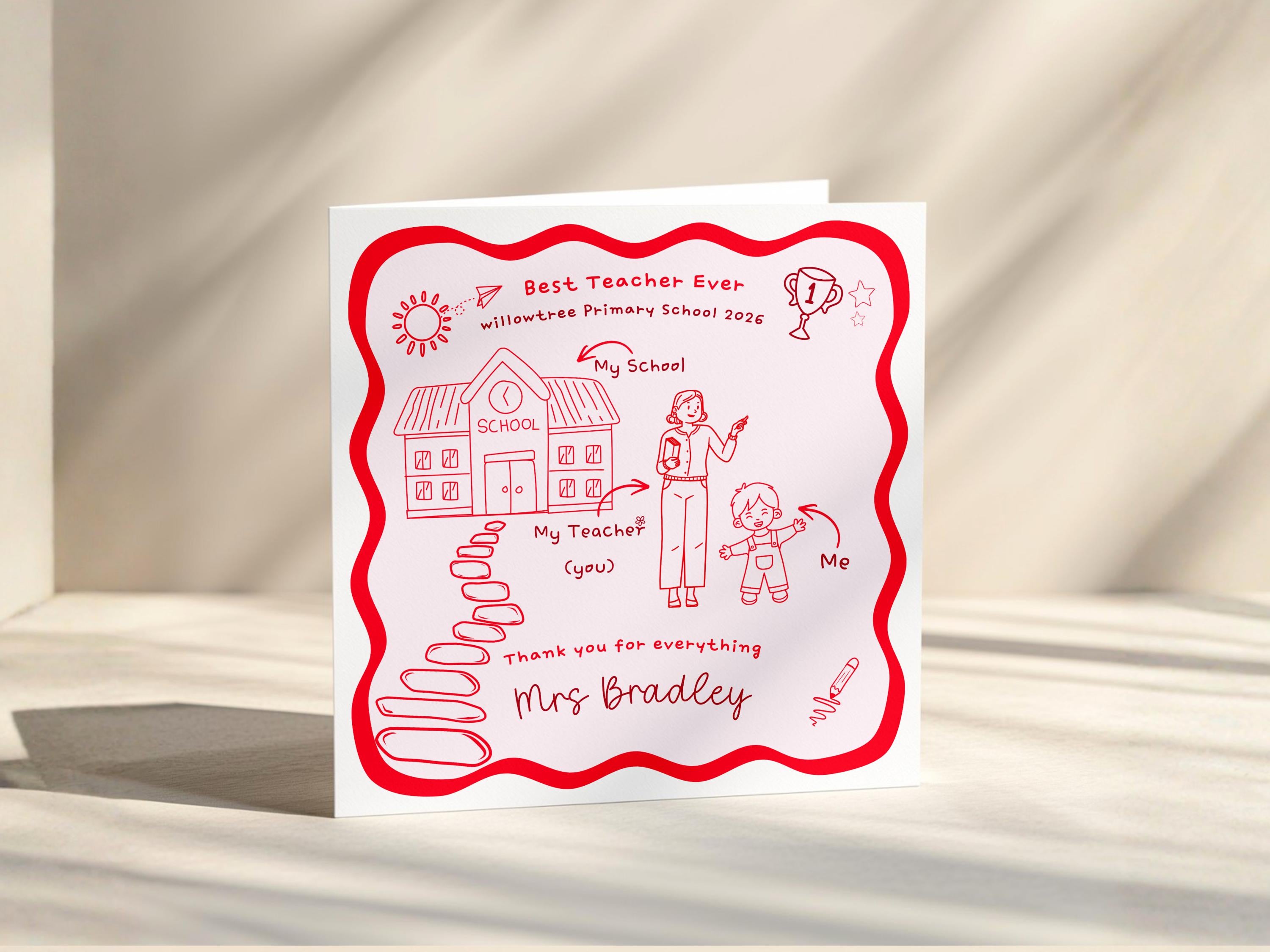 Thank You Teacher Card Personalised From Child 2026 End Of Term Primary School