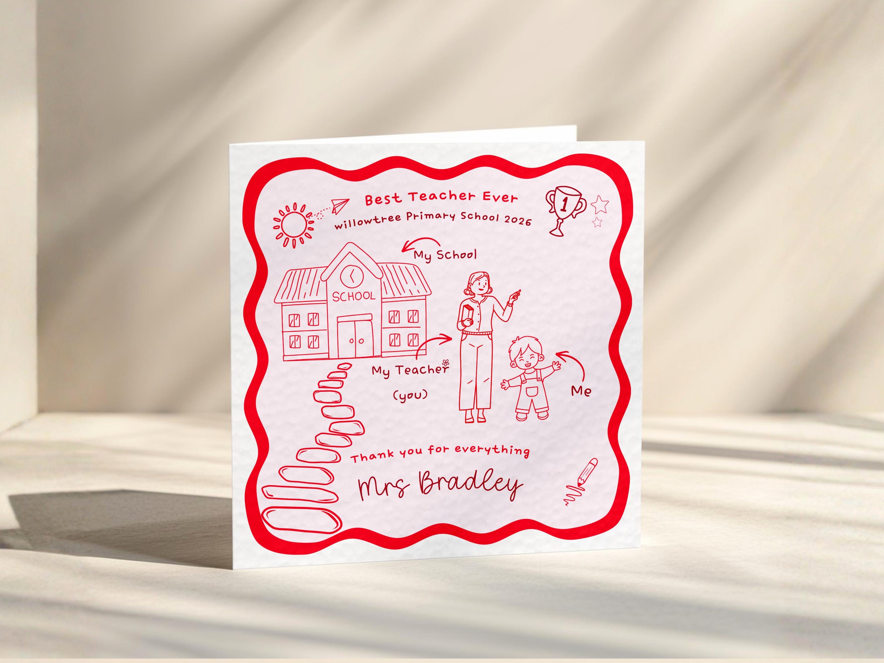 Thank You Teacher Card Personalised From Child 2026 End Of Term Primary School