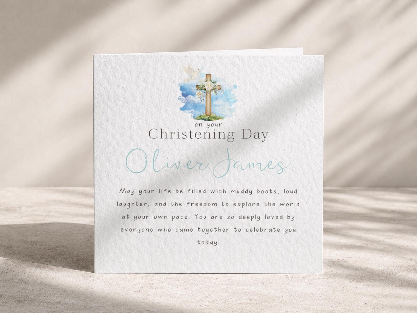 On Your Christening Day Card Personalised Name for Girl or Boy, Pink & Blue
