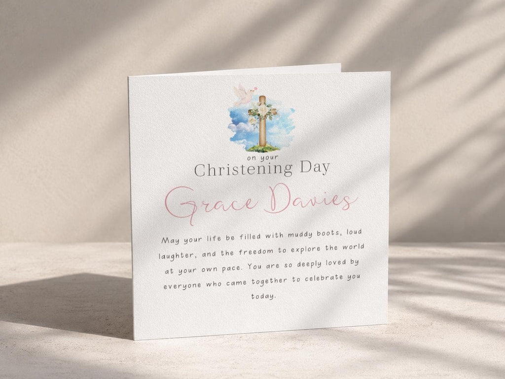 On Your Christening Day Card Personalised Name for Girl or Boy, Pink & Blue