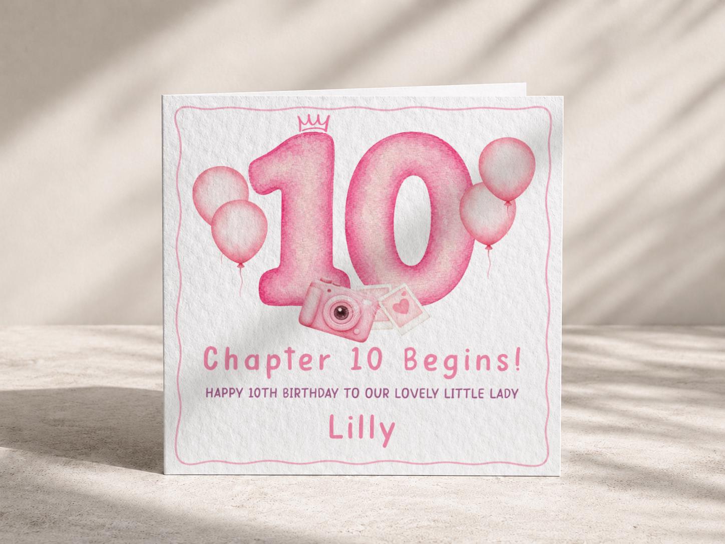 Personalised 10th Birthday Card for Girl, Daughter Turning Ten, Chapter 10