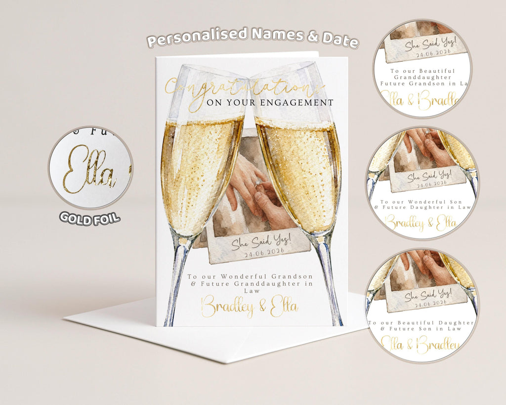 Engagement Card for Daughter, Son, Granddaughter, Grandson: Personalised Custom Names
