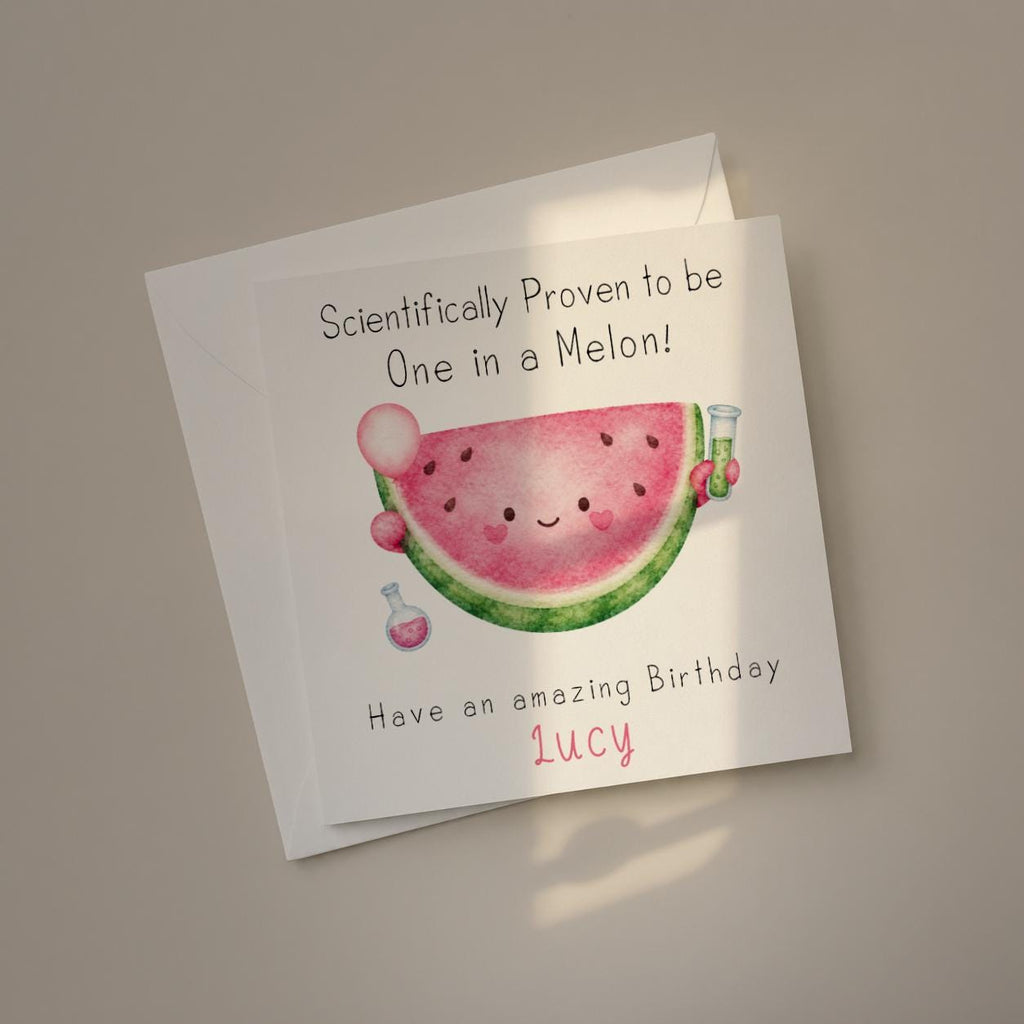 Personalised Watermelon Birthday Card, One In A Melon Pun for Any Age, Custom Name