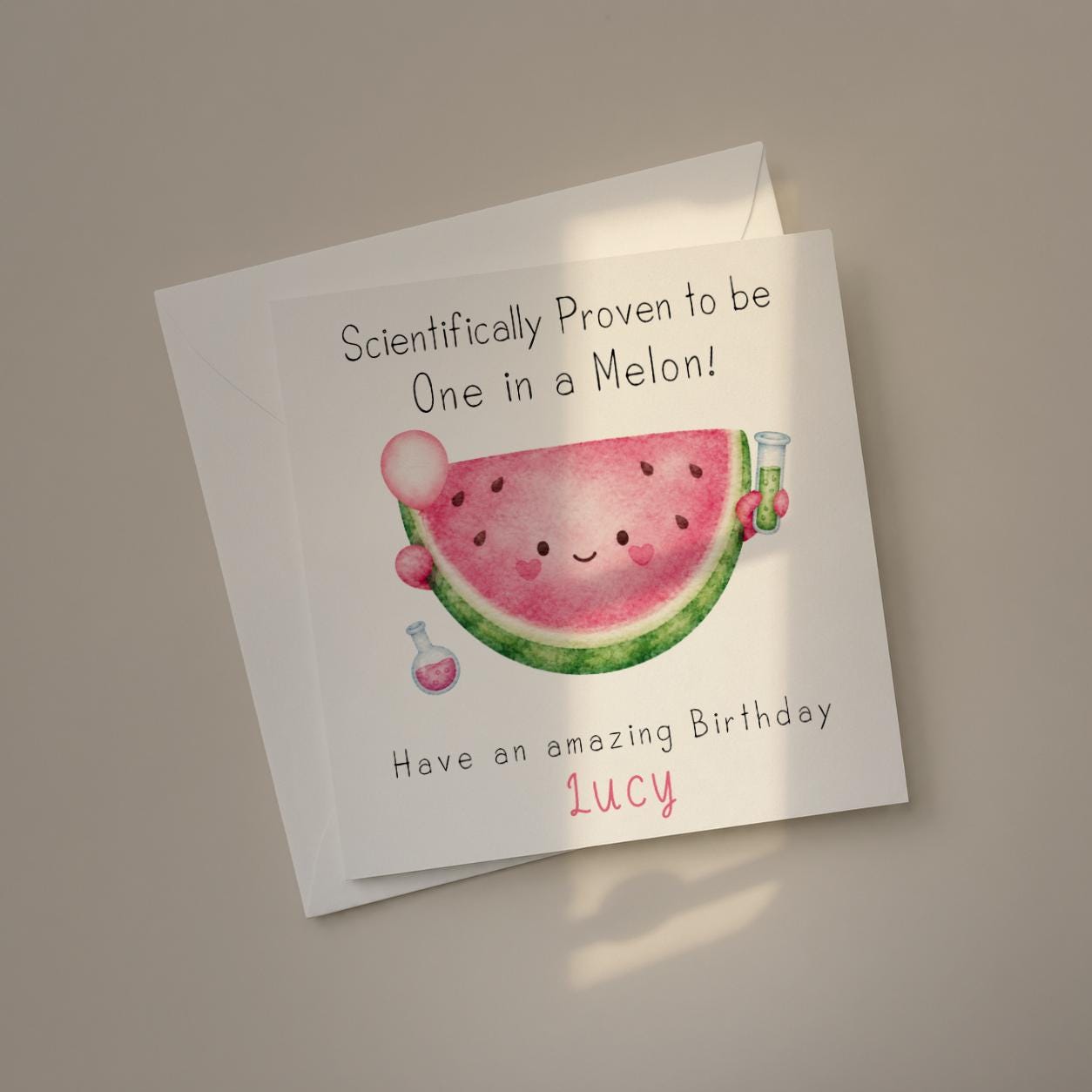 Personalised Watermelon Birthday Card, One In A Melon Pun for Any Age, Custom Name