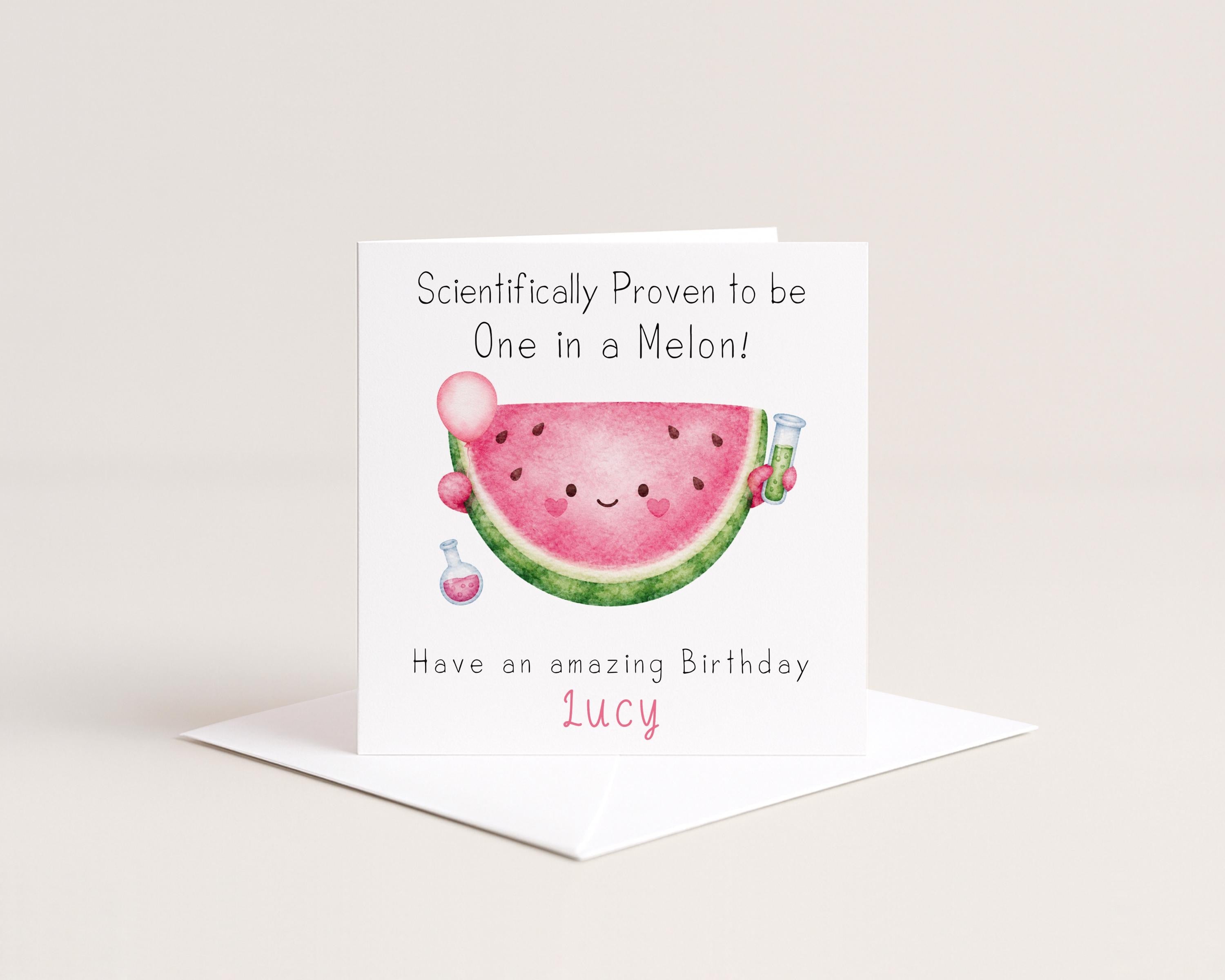 Personalised Watermelon Birthday Card, One In A Melon Pun for Any Age, Custom Name
