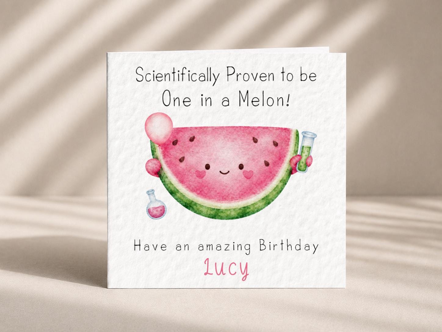 Personalised Watermelon Birthday Card, One In A Melon Pun for Any Age, Custom Name