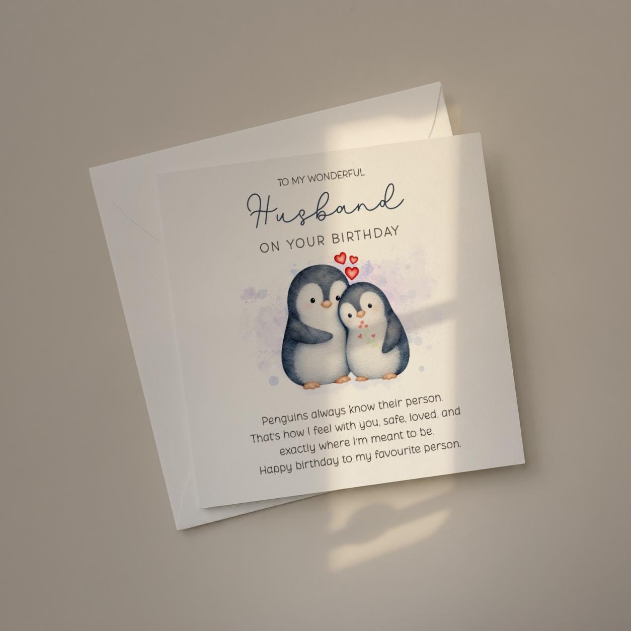 Birthday Card for Husband, Couple Penguin Couple with Romantic Message, Love Verse