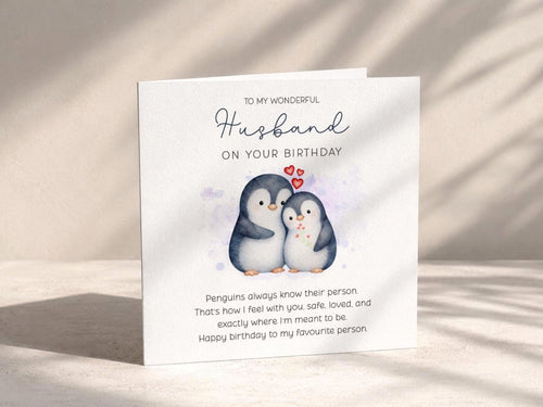 Birthday Card for Husband, Couple Penguin Couple with Romantic Message, Love Verse