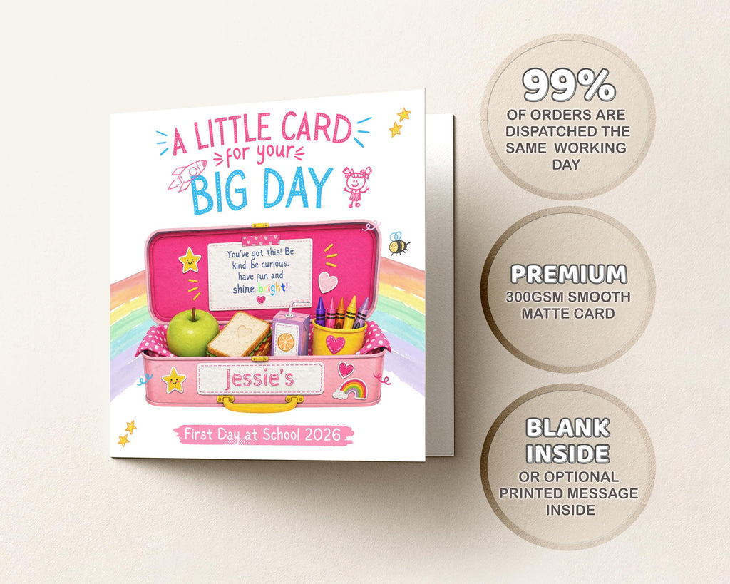 First Day At School Card, Personalised 2026 For Boy Or Girl