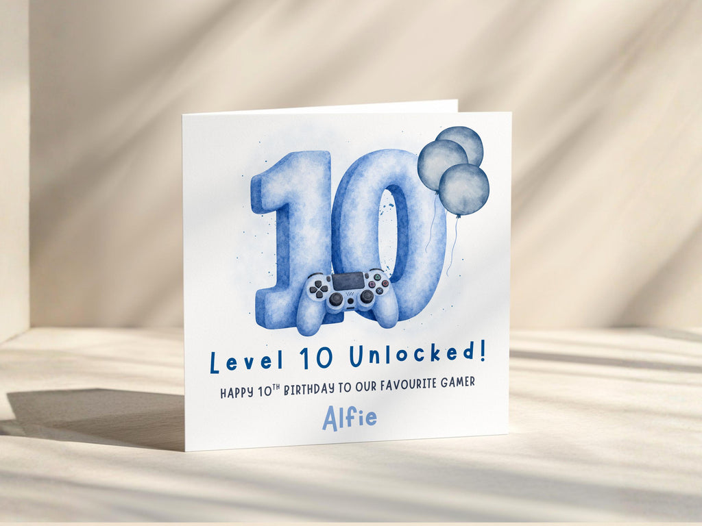 10th Birthday Card For Boy, Personalised Son, Grandson, Nephew Birthday: Blue Gaming Controller