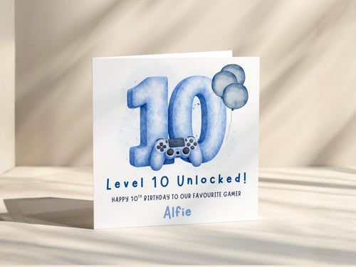 10th Birthday Card For Boy, Personalised Son, Grandson, Nephew Birthday: Blue Gaming Controller