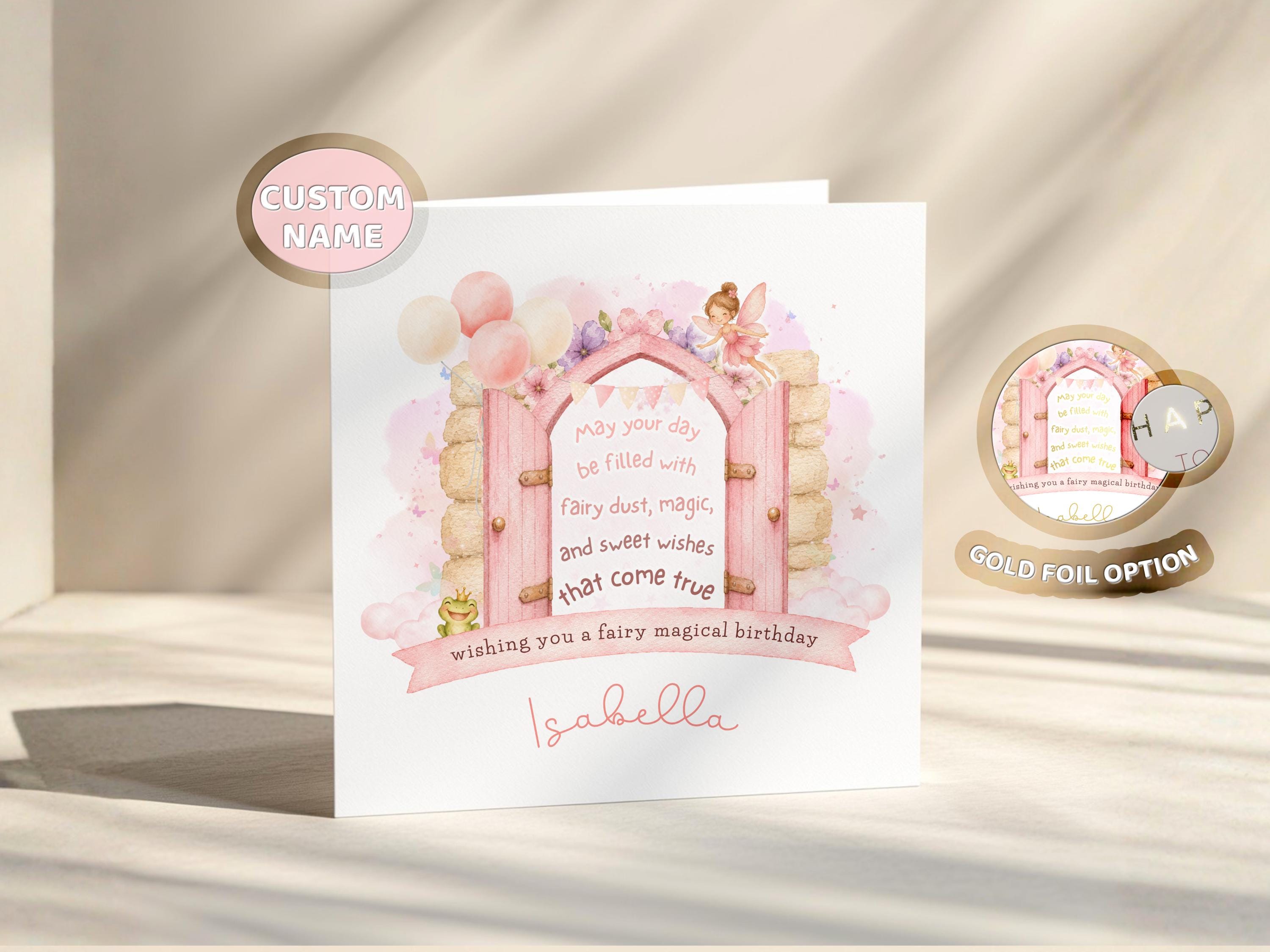 Personalised Fairy Birthday Card For Girl With Name, Optional Gold Foil, Daughter, Granddaughter, Niece