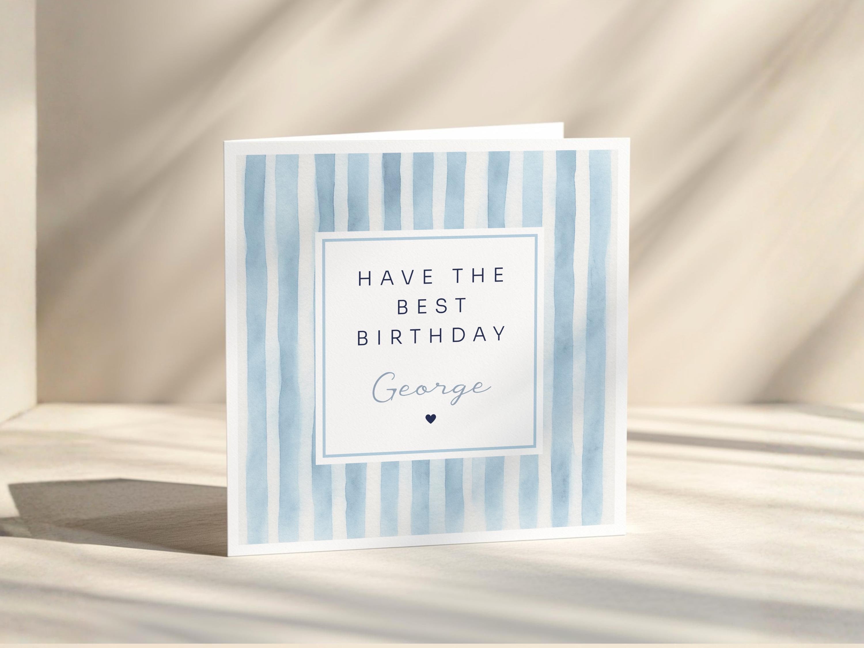 Personalised Birthday Card For Him, Blue Stripe Design For Son Brother Friend