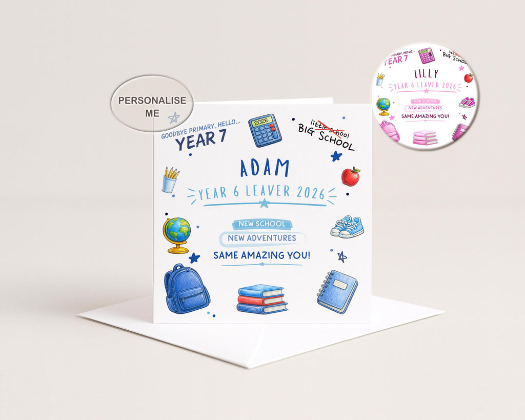 School Leaver Card Personalised Year 6 Primary School 2026 For Boy Or Girl