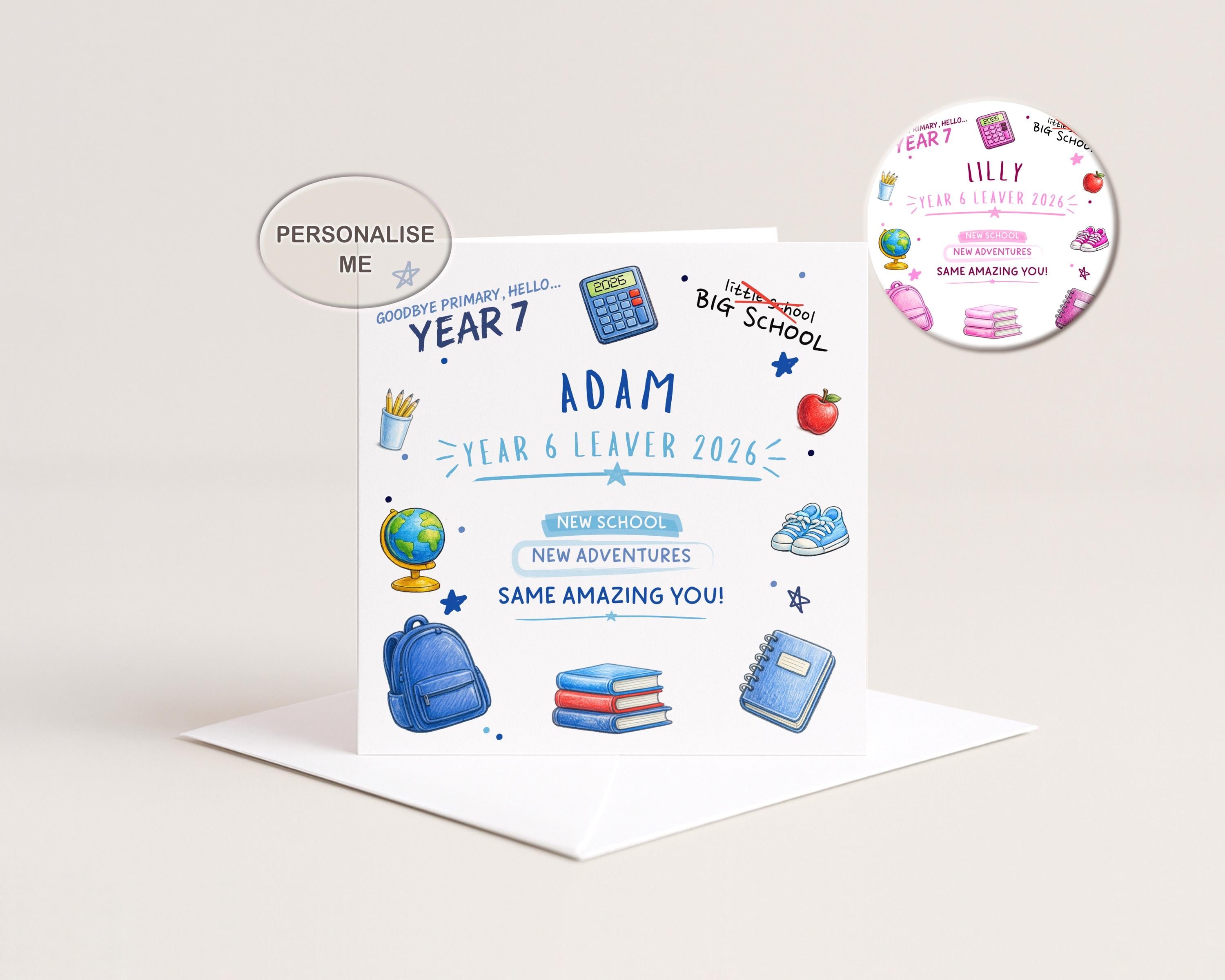 School Leaver Card Personalised Year 6 Primary School 2026 For Boy Or Girl