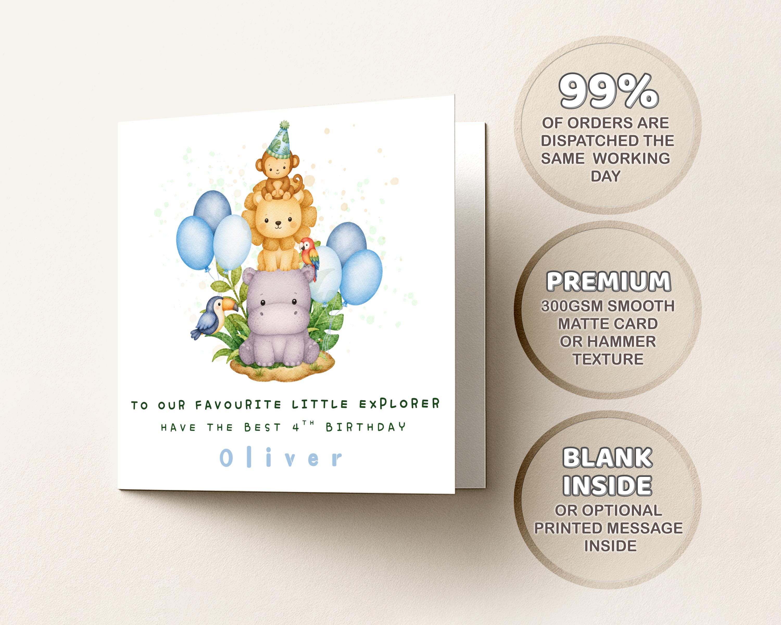 Safari Birthday Card for Boys, Personalised Name & Age Birthday, Animal Theme, Son, Grandson