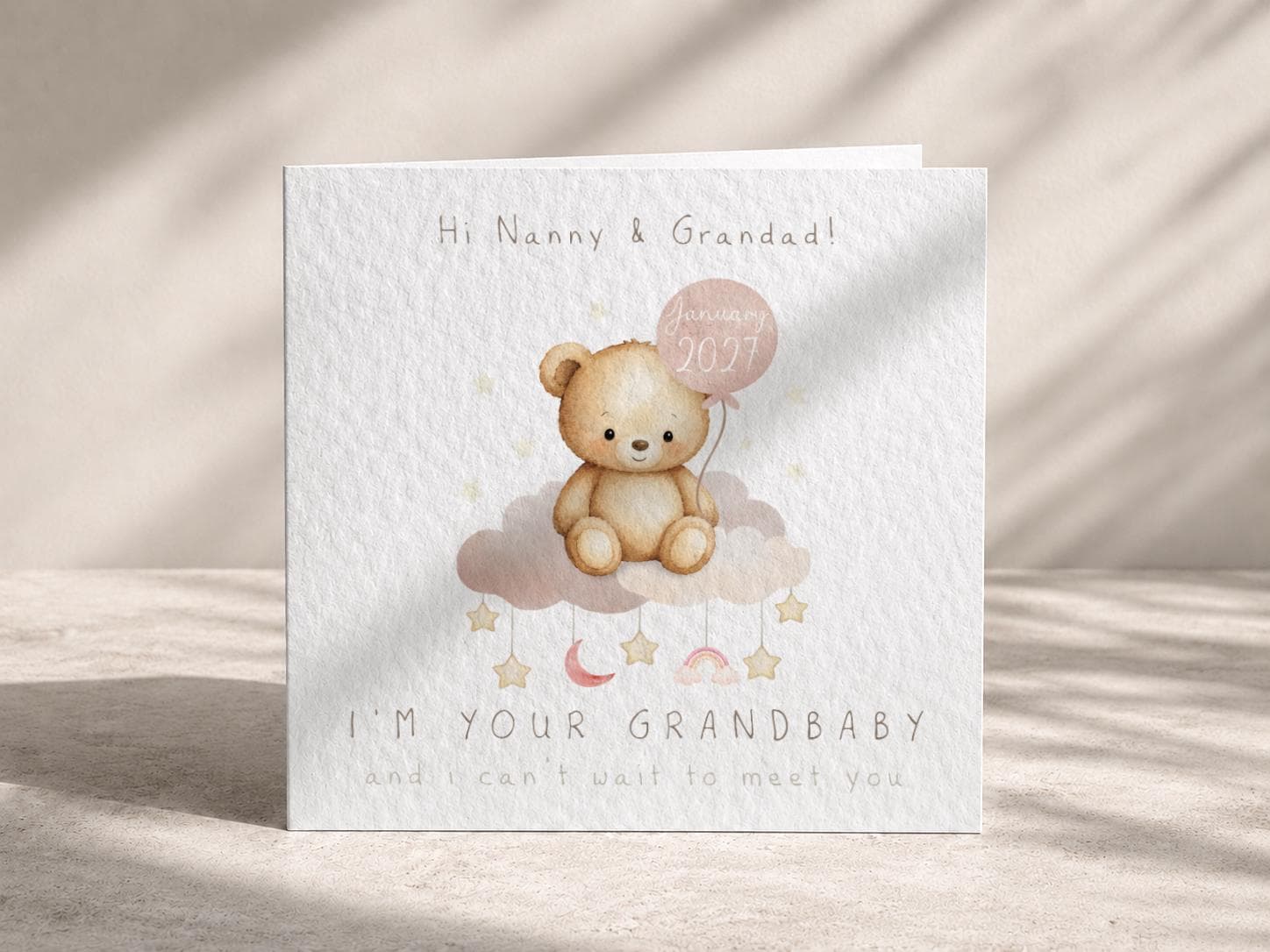 Pregnancy Announcement Card for Grandparents, Baby Reveal with Due Date Teddy Bear Design