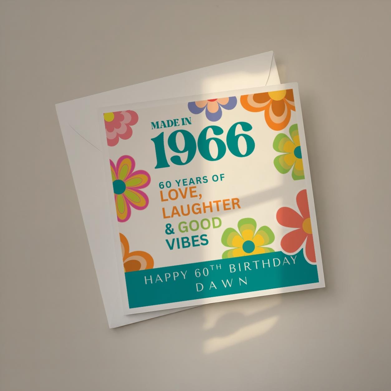 Personalised 60th Birthday Card, 1966 Retro Floral Design with Custom Name
