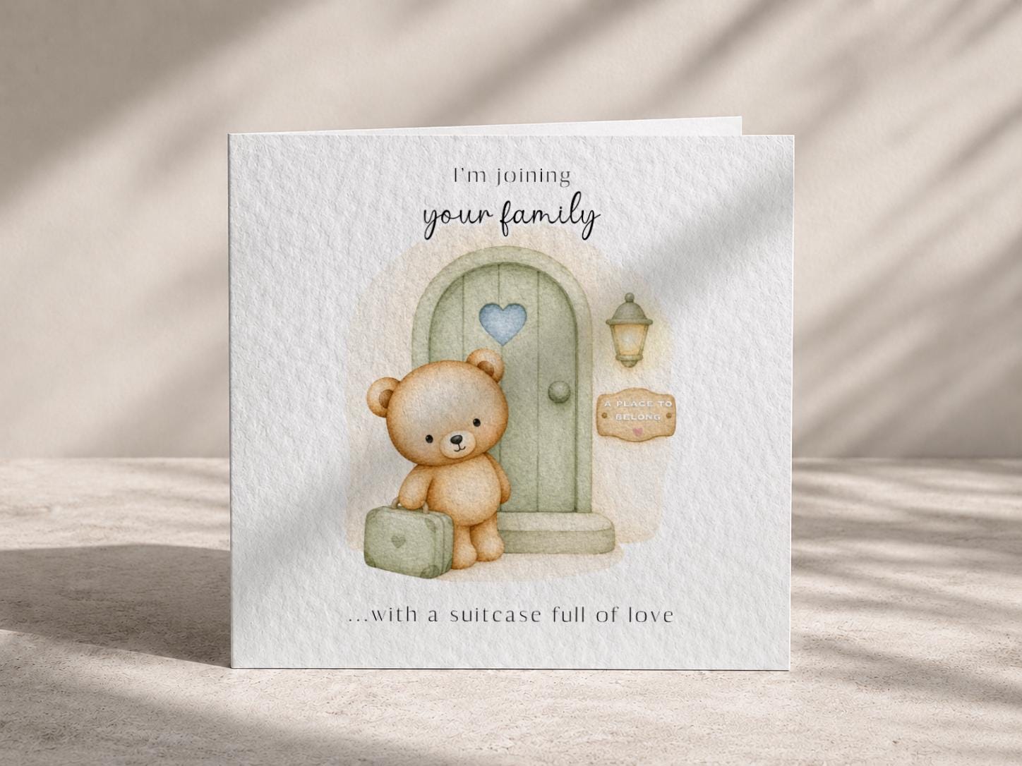 I'm Joining Your Family Adoption Card, Adopted Child Teddy Bear Suitcase