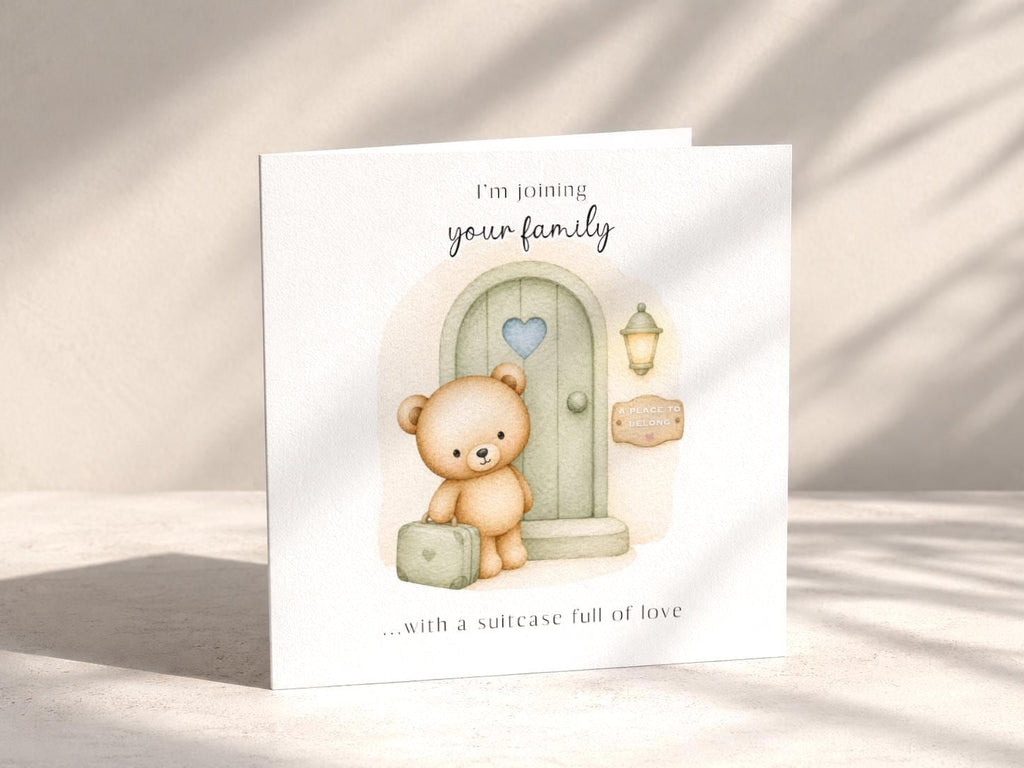 I'm Joining Your Family Adoption Card, Adopted Child Teddy Bear Suitcase